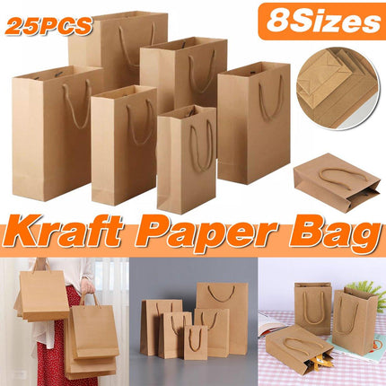 25pcs Paper Gift Bags Handbag Kraft Party Favor Bags Wedding Packaging Set
