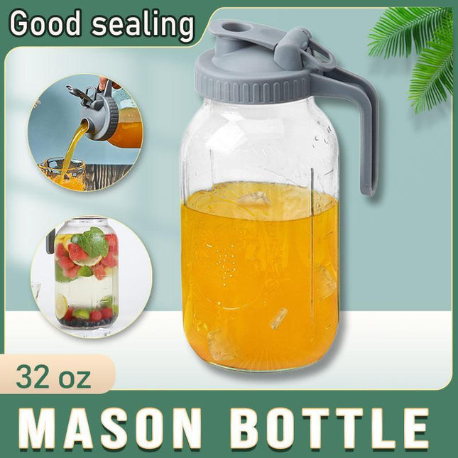 32oz Mason Jar with Lid Carrying Handle Airtight Glass Jar for Drinks or Storage