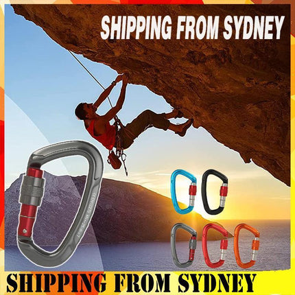 25KN Screwgate Locking Rock Climbing Carabiner Clip Aluminum D Ring Hook Buckle - Aimall