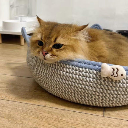 Rattan Cat Bed Weaving Cat Sleeping Basket for Cats and Pets Comfortable Resting