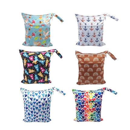 2PCS Cartoon Printed Diaper Bag Double Zipper Washable Storage Organizer