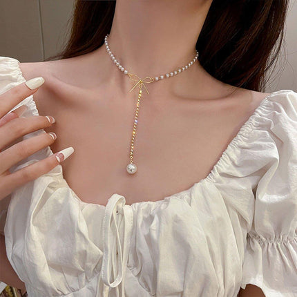 Bow Tie Short Necklace for Women Collarbone Chain Fashion Jewelry Elegant Gift