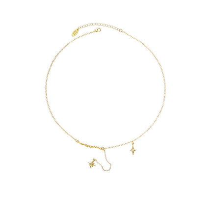 Vintage Star Pendant Octet Clavicle Chain Necklace Elegant Women Accessory
