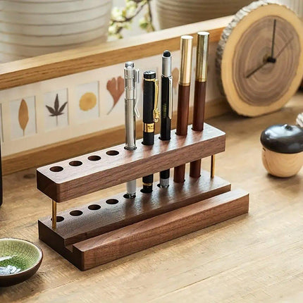 Wooden Desktop Organizer Knife Storage Rack Mobile Phone Stand Stationery Holder