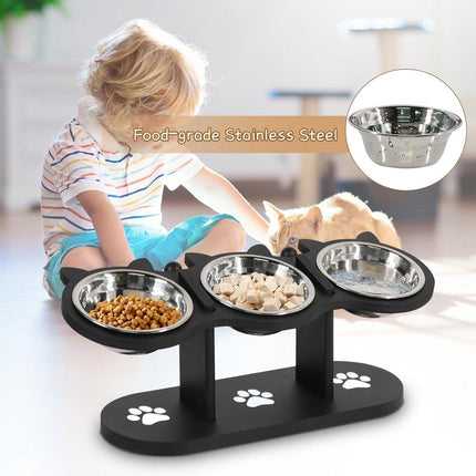 Adjustable 3pcs Pet Feeder Dog Food Bowl Rack Vertical Cat Feeding Station