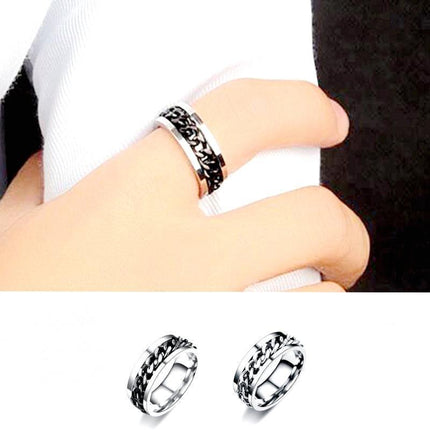Spinner Rings Mens Womens Fidget Rotating Ring Silver Stainless Steel Size 7 - Aimall