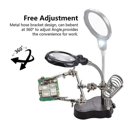 LED Magnifier Stand Holder Soldering Iron Tool Third Hand Helping Station
