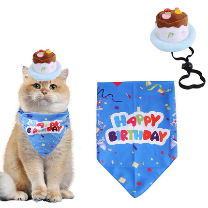 Pet Birthday Cake Hat and Triangle Towel combination Fun Party Dress Up for Pets