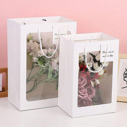 25x Thick Gift Bags with Transparent Window for Valentines Day Bouquets and Gift
