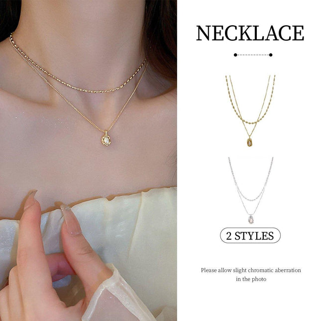 Love Butterfly Pearl Tassel Double Layer Necklace Elegant Jewelry Women Fashion