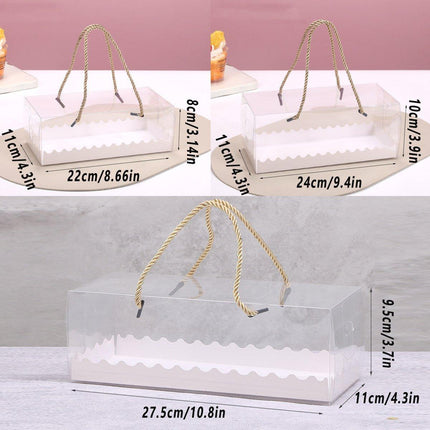 25pcs Rectangular Transparent Cake Roll Packing Box Portable Swiss Pastry Box