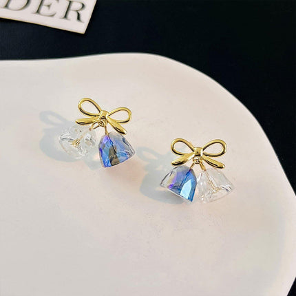 Blue Wind Chime Gold Bow Earrings Fashion Jewelry Boho Style Dangle Earrings