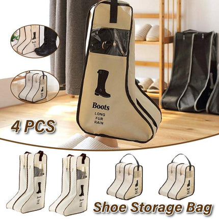 4PCS Beige Travel Shoe Bag Home Boot Storage Visual Dustproof Long Short Covers