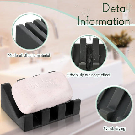 2PCS Silicone Soap Dish Holder Set Non-Slip Draining Soap Box Washable Pad Tray