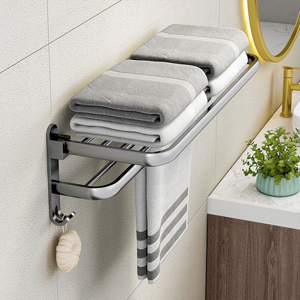 Grey Aluminum Towel Rack Punch-Free Bathroom Storage Towel Holder Home Organizer