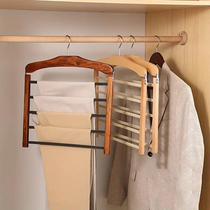 Multi Tier Wooden Trouser Rack Household Towel Rack Space Saving Pants Hanger
