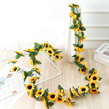 4pcs Artificial Sunflower Rattan Decorative Flower Garland Sunflower Vine Decor