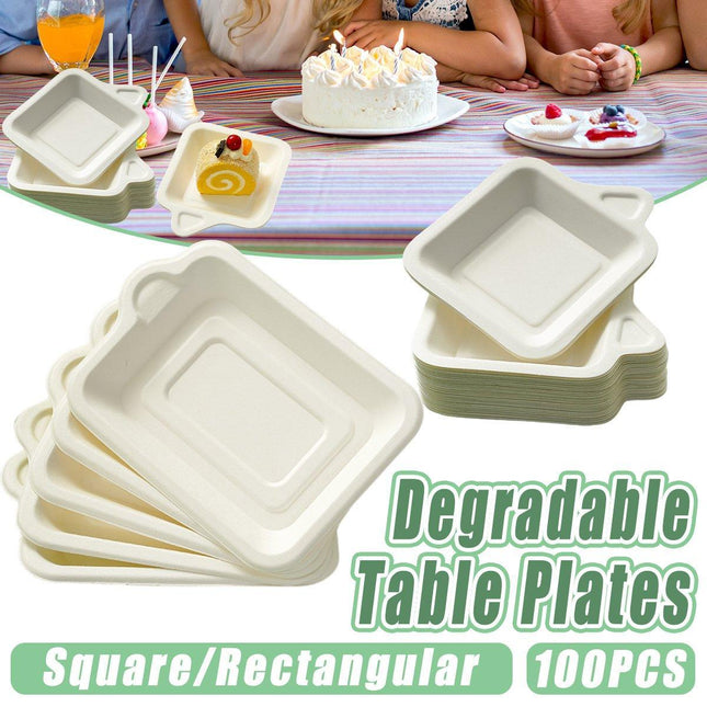 100PCS Degradable Paper Plates Thickened White Rectangular Cake Paper Plate