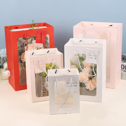 25x Thick Gift Bags with Transparent Window for Valentines Day Bouquets and Gift