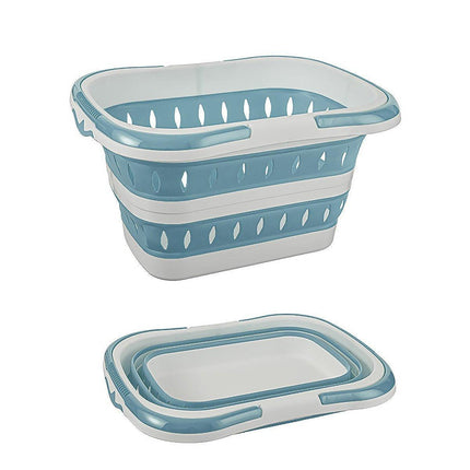 Large Folding Laundry Basket Plastic Dirty Clothes Hamper Blue Bathroom Storage