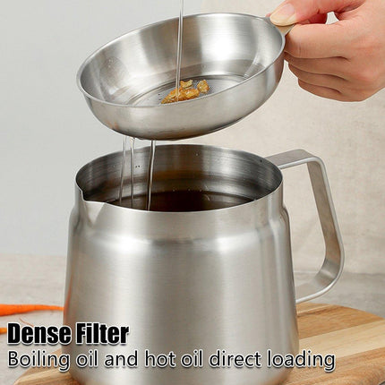 1500ml Stainless Steel Oil Filter Pot Oil Strainer for Kitchen Cooking Frying
