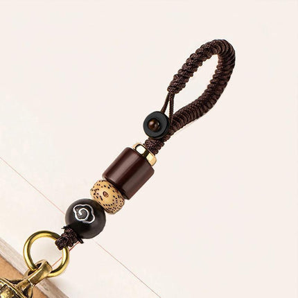 Pure Brass Bell Car KeyChain Engraved Chinese Buddhist Sutra Handmade Woven Rope - Aimall