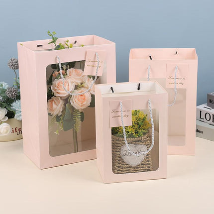 25x Thick Gift Bags with Transparent Window for Valentines Day Bouquets and Gift