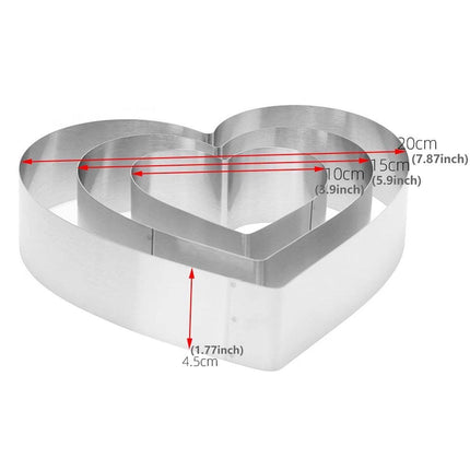 3X Stainless Steel Cake Mold 10/15/20cm Heart Baking Cake Ring For Mousse Party