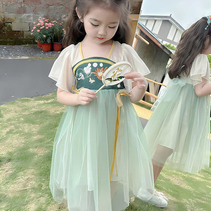Girls Hanfu Chinese Style Princess Dress Green Traditional For Girl Clothing