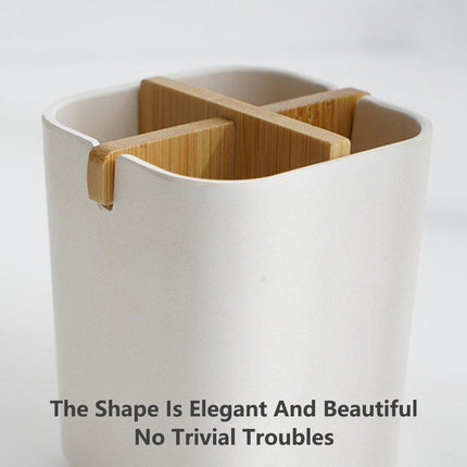 Bamboo Fiber Toothbrush Box Bathroom Organizer Desktop Storage Box Pen Holder