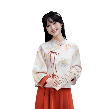 Autumn Winter New Chinese Style Cheongsam Top Women girl Fashion Improved Skirt Dress Suit - Aimall