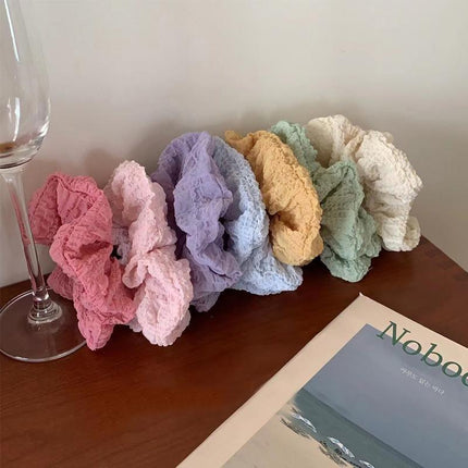 Chic Korean Style Ruffled Scrunchies Soft Cream Fluffy Hair Band Hairstyle Women - Aimall