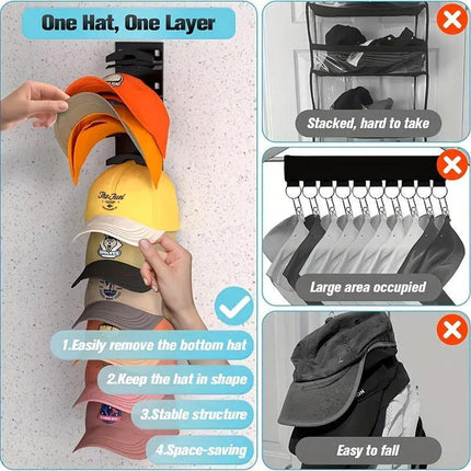 Multi Tier Wall Mounted Hat Storage Rack Cap Organizer for Baseball Hats and Cap