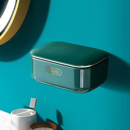 Household Wall Mounted Soap Box With Lid Drainage Non Punch Bathroom Storage Box