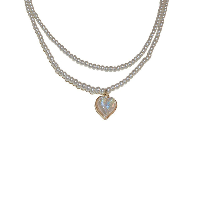 White Heart Pearl Double Layer Necklace Sweet Elegant Versatile Jewelry Gift