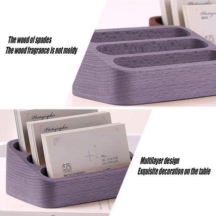 Black Walnut 3 Compartment Business Card Holder Office Card Organizer Case