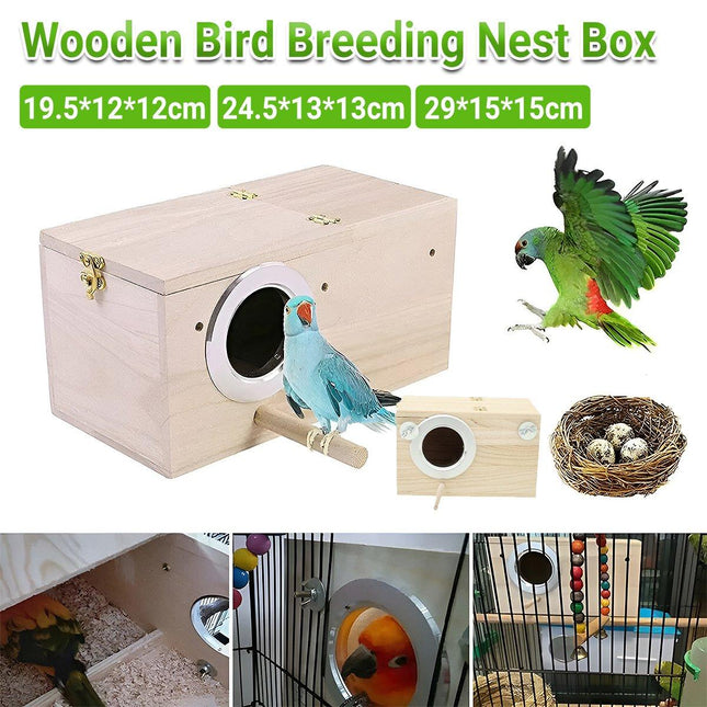 Wooden Nest Bird Breeding Box Parakeet Parrot Cockatiel Cage Nesting House S M L - Aimall