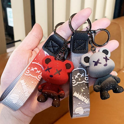 Car Keyring Animal Key Ring Lanyard Bear Keychain Gradient colour Bear Keychain - Aimall