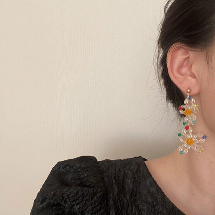 Beaded Flower Long Fringe Earrings Fashion Stud Jewellery for Women Gifts