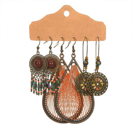 3Set Pairs Bohemian Style Earrings Retro Ethnic Fashionable Romantic Su Earrings