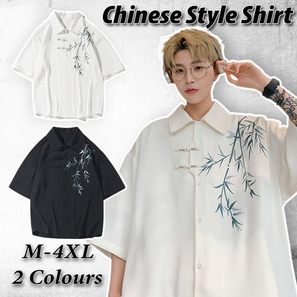 Chinese Bamboo Embroidery Shirt Mens Short Sleeve Spring Fashion Casual Top