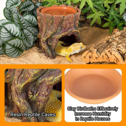Tree Stump Reptile Cave Lizard Hide Terrarium Cave Home Decor Moisture Keeping