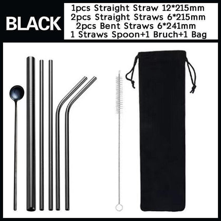 Reusable 304 Stainless Steel Straws Metal Drinking Washable Straw Brushes Set 1 - Aimall