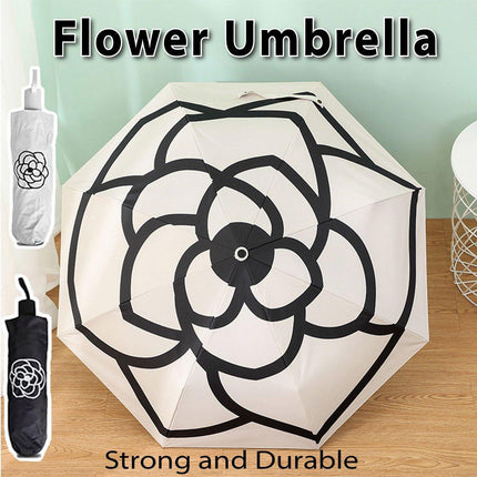 Rain Umbrella Compact Folding Sunscreen Umbrella Camellia Outdoor UV Protection