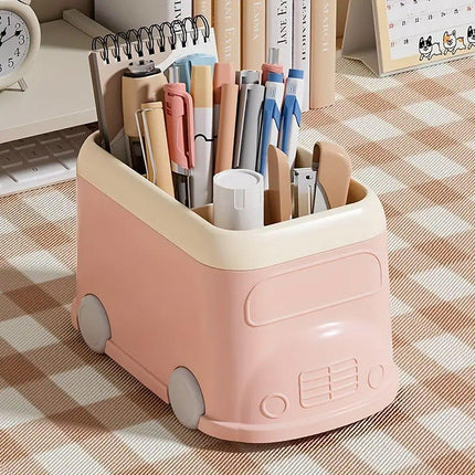 Cartoon Desktop Pen Holder Multi-Compartment Stationery Organizer Storage Box