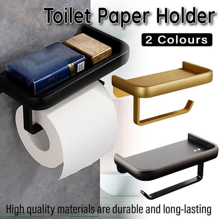 Wall Mounted Aluminum Toilet Paper Holder Non-perforated Tissue Cell Phone Shelf
