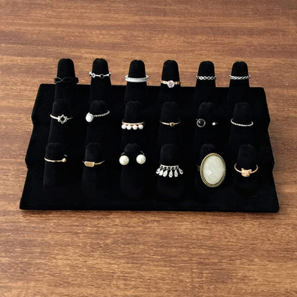 Three Layer Flocking Jewelry Display Stand 18 Finger Ring Organizer Holder