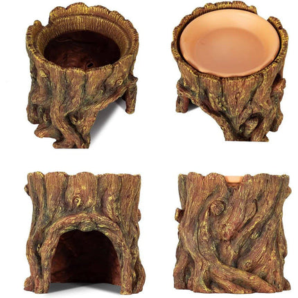 Tree Stump Reptile Cave Lizard Hide Terrarium Cave Home Decor Moisture Keeping
