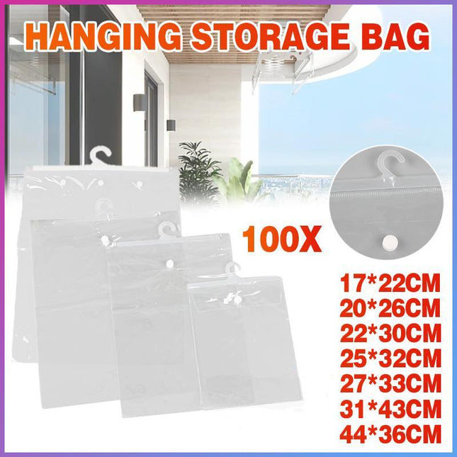 Hanging Storage Bag Large Hook Clear Bag Hanging 100PCS 17CM x 22CM - Aimall