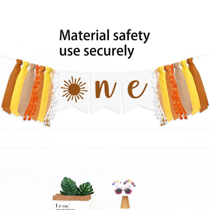 Birthday Party Flag High Chair Decoration Sun Theme Baby Flag Cloth Flowers